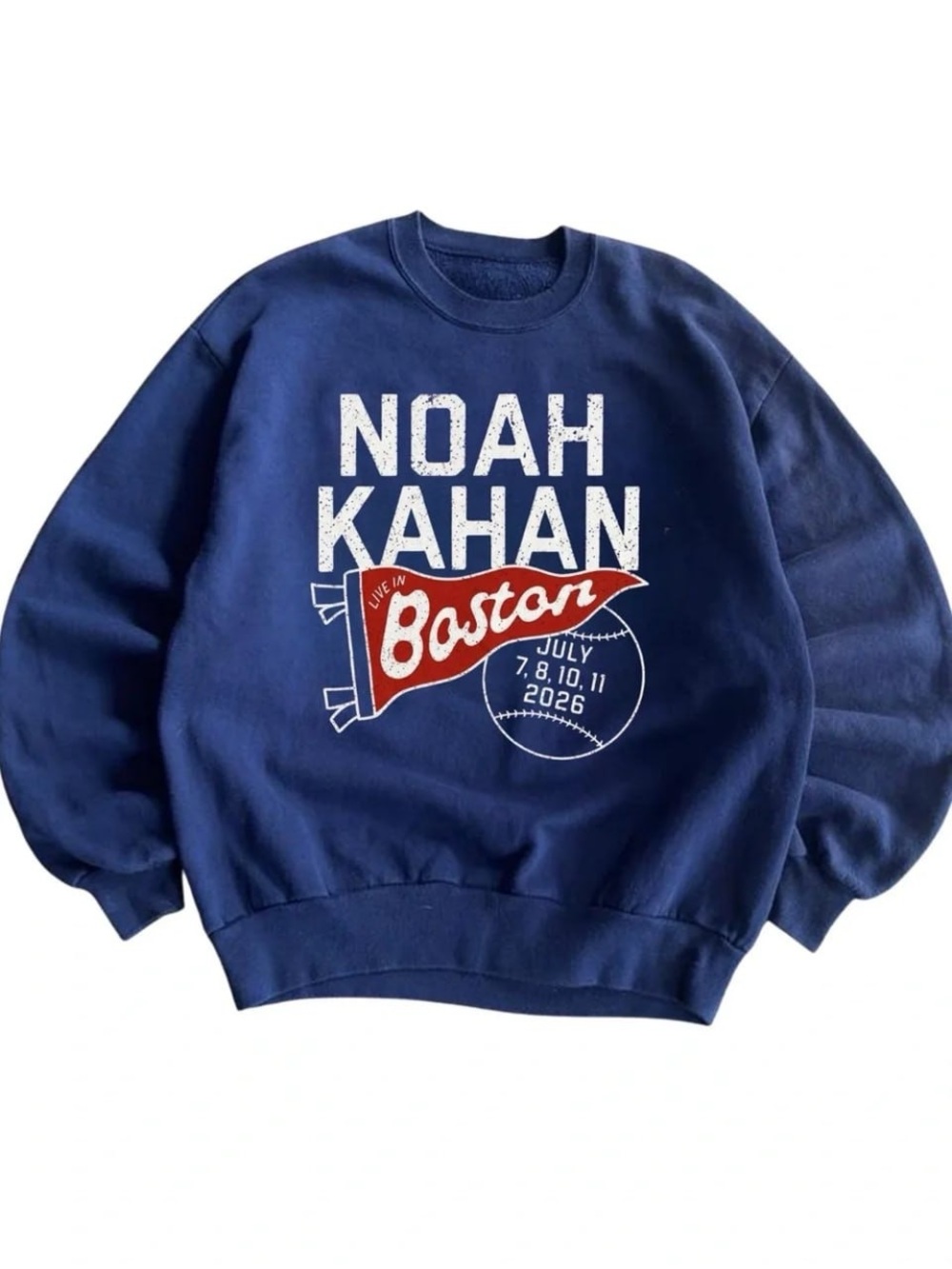 Gildan Navy Crewneck Sweatshirt with Noah Kahan Boston Flag